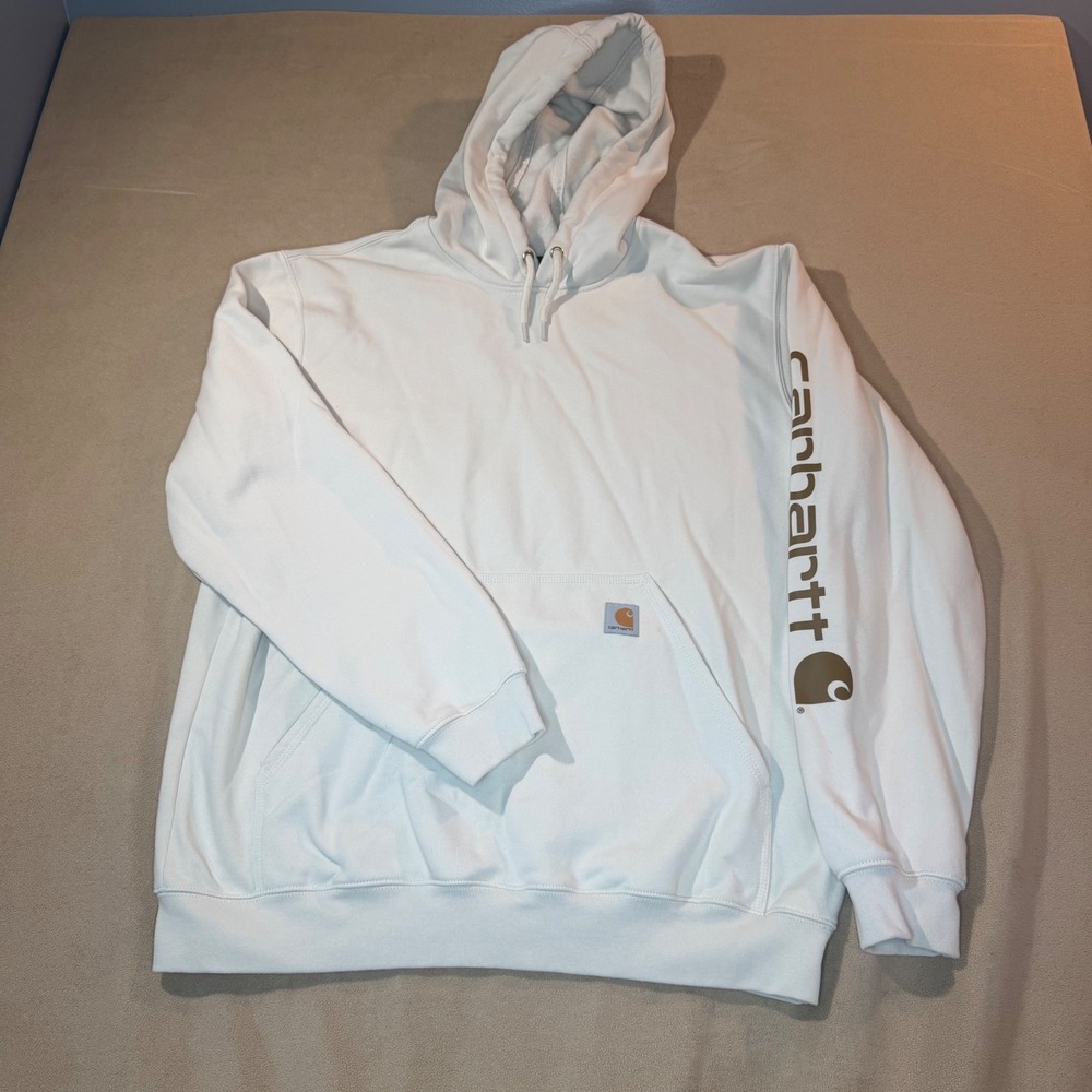 Carhartt Mens Loose Fit Midweight Logo Sleeve Hoodie White K288 Size Large